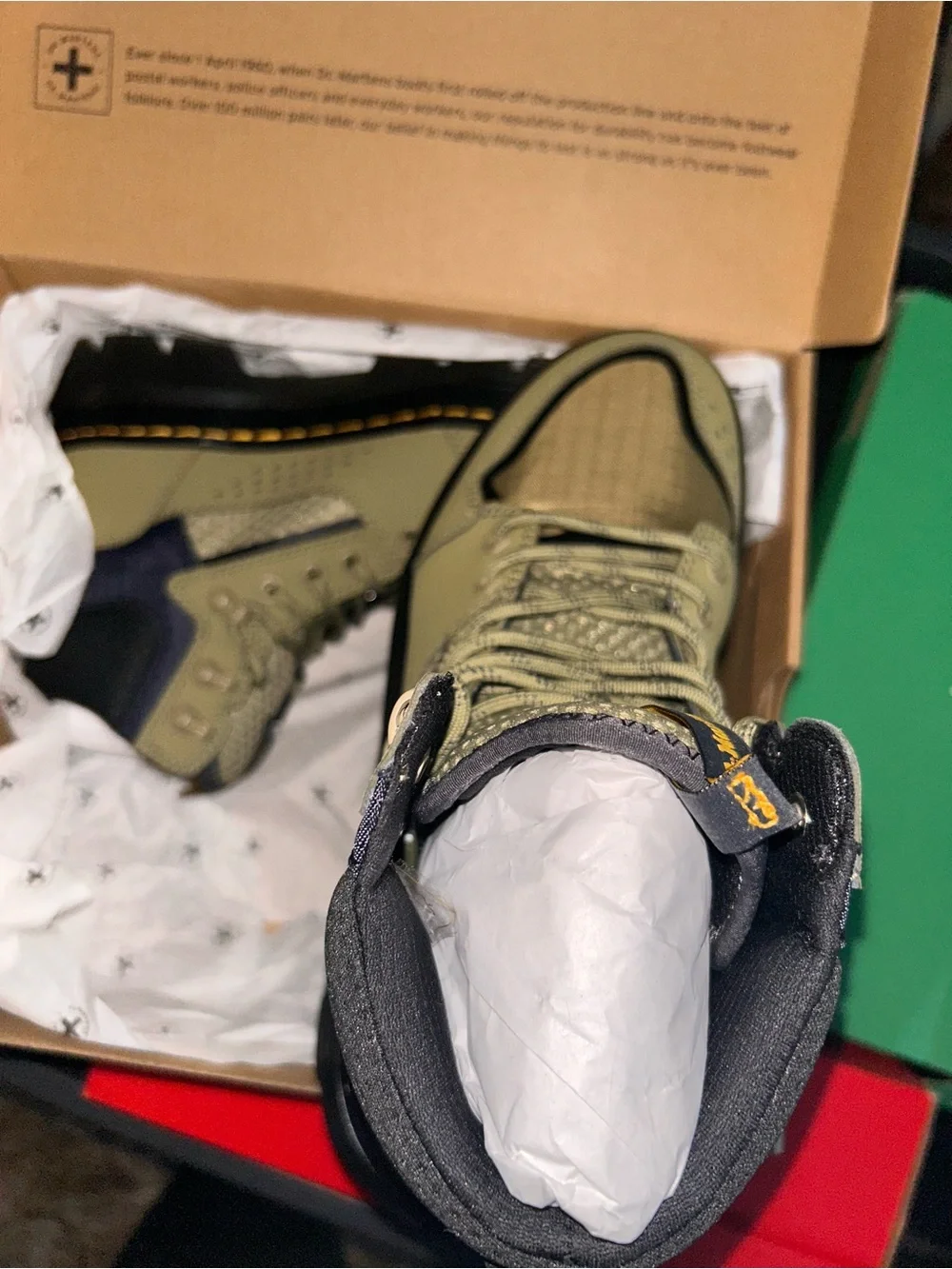 Dr. Martens Olive Green and Navy Combat Boots
